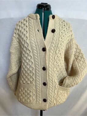 Aran Crafts Cream Cable-Knit Button Cardigan with Pockets